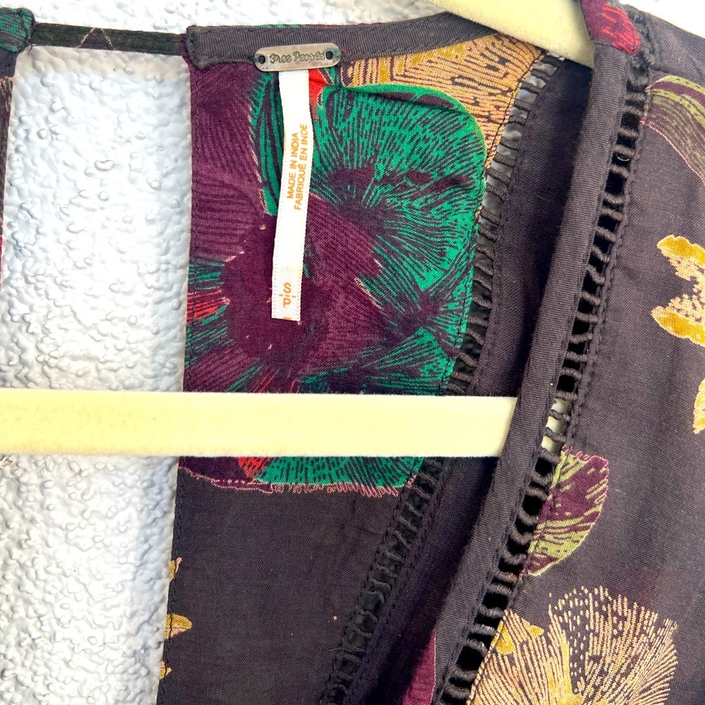 NWOT FREE PEOPLE Strawberry Fields Floral Tunic Dress Brown Long Sleeve Boho SM - Picture 7 of 12